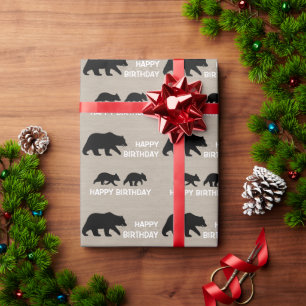 Grizzly Bear with Cubs - Customizable Text Wrapping Paper