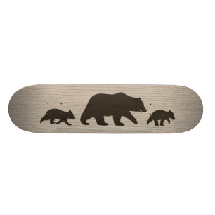 Grizzly Bear with Cubs Silhouettes Skateboard