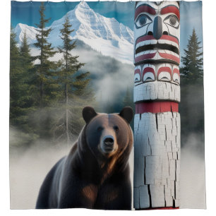 Grizzly Bear with Totem Pole Wildlife Art