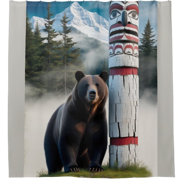 Grizzly Bear with Totem Pole Wildlife Art (Front)