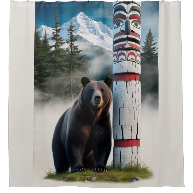 Grizzly Bear with Totem Pole Wildlife Art (Front)