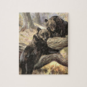 Grizzly Bears by CE Swan, Vintage Forest Animals Jigsaw Puzzle