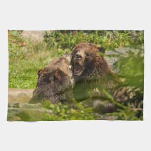 Grizzly Bears Play Fighting Kitchen Towel