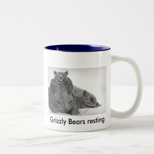 Grizzly Bears resting Two-Tone Coffee Mug (Right)