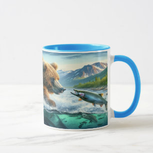 Grizzly Bears with steelhead trout salmon 7x5 Mug