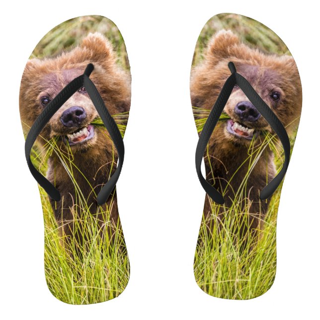 Grizzly cub grazing, Alaska Flip Flops (Footbed)