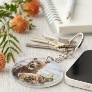 Grizzly Cubs Looking For Their Mum Keychain