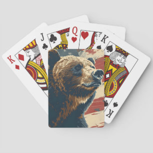 Grizzly Independence day 4th of july Playing Cards
