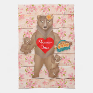 Grizzly Mommy Bear with cubs, Mom love! Kitchen Towel