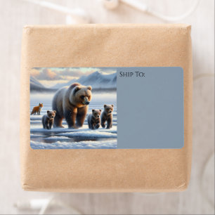 Grizzly Mother Baby Bear Cubs Frozen Lake Red Fox
