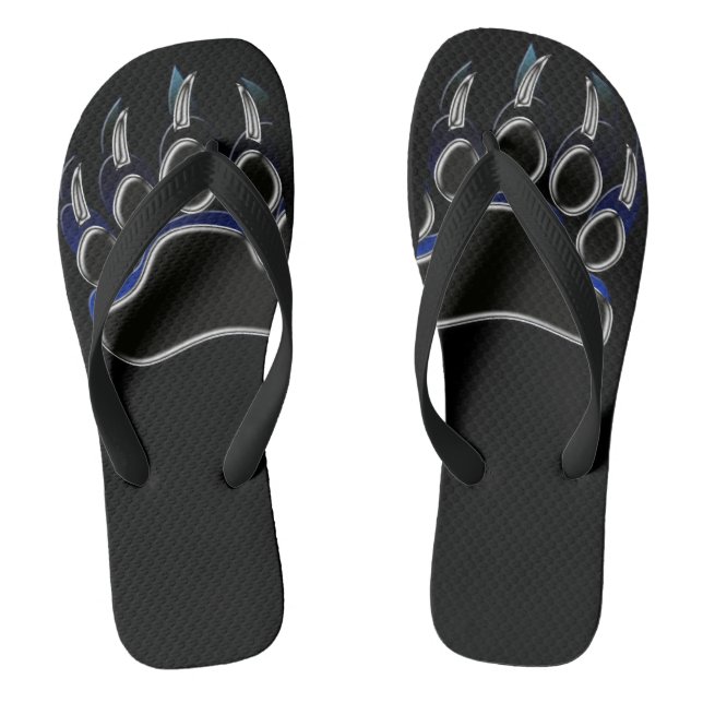 Grizzly Paw Black & Blue Flip Flops (Footbed)