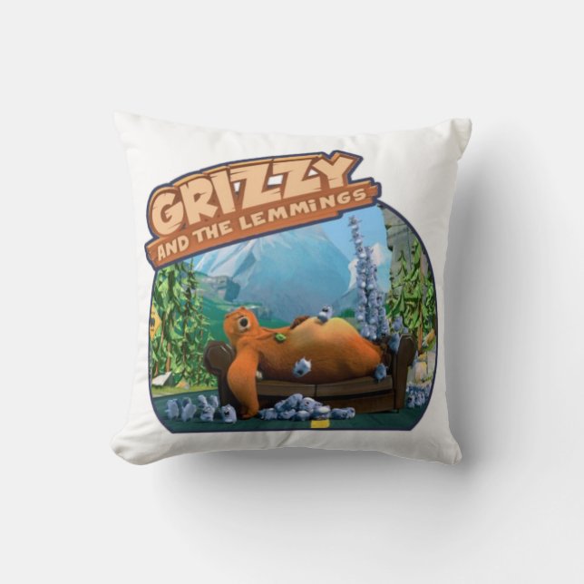 grizzy and lemming  throw pillow (Front)