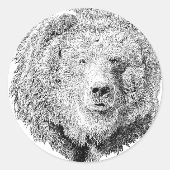 Grizzy Bear Classic Round Sticker (Front)