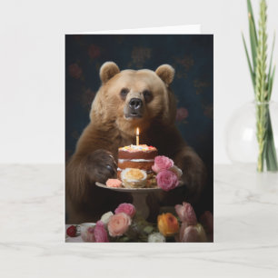 Grizzy Bear with Birthday Cake Thank You Card