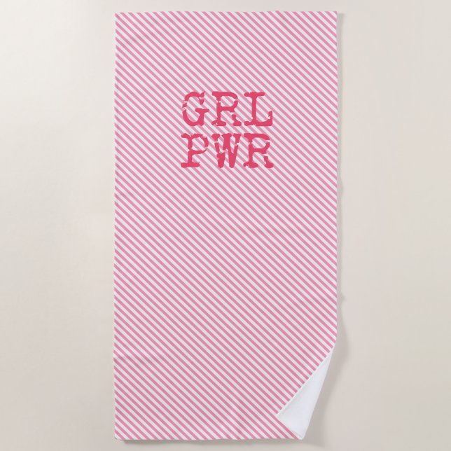 GRLPWR  - Pink Stripes & Fun Quote Girlpower Beach Towel (Front)