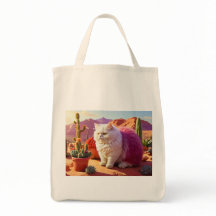 Grocery Bag with Cat Illustration