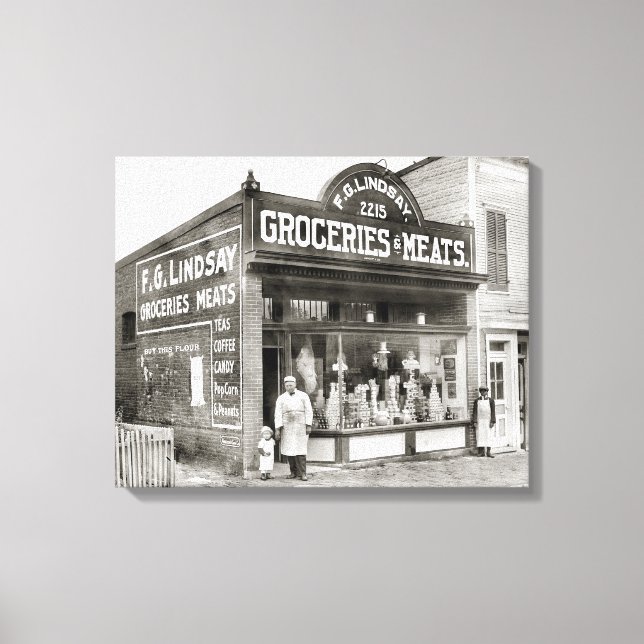 Grocery & Meat Market, 1916 Canvas Print (Front)