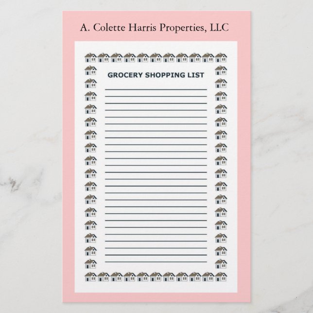 Grocery Note Pad- Design 1 Stationery (Front)
