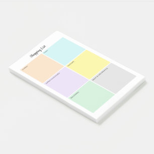 Grocery shopping list, organized by category post-it notes