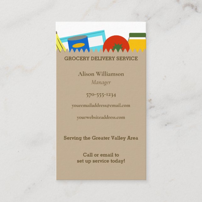 Grocery Store Market Bag Delivery Service Business Card (Front)