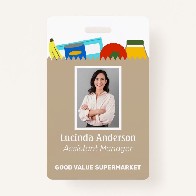 Grocery Store Supermarket Employee Photo ID Badge (Front)
