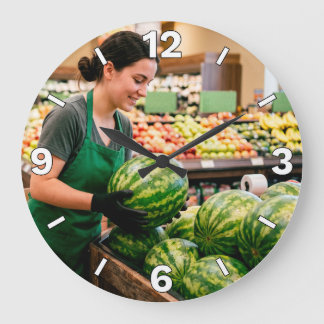 Grocery Store Worker Fresh Watermelon Market Decor Large Clock