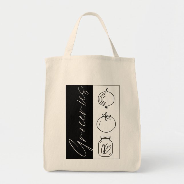 Grocery Tote Bag With Vegetables Bold Black Design (Front)