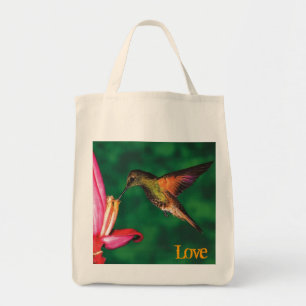 Grocery Tote "Love Hummingbird " Bag