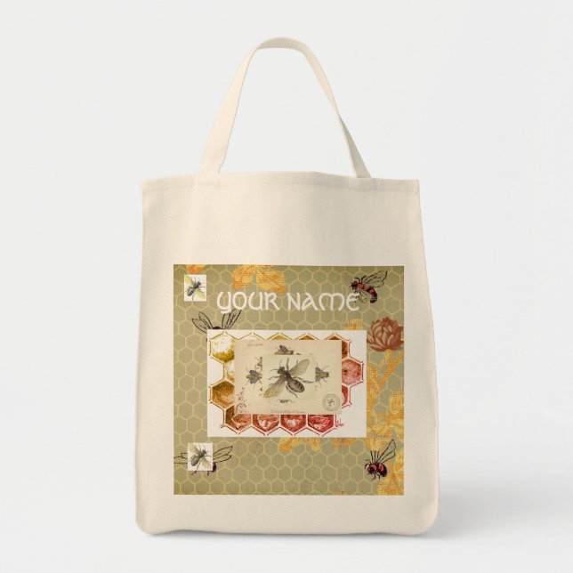 Grocery Tote PERSONALIZED W/ BEES Bag (Front)