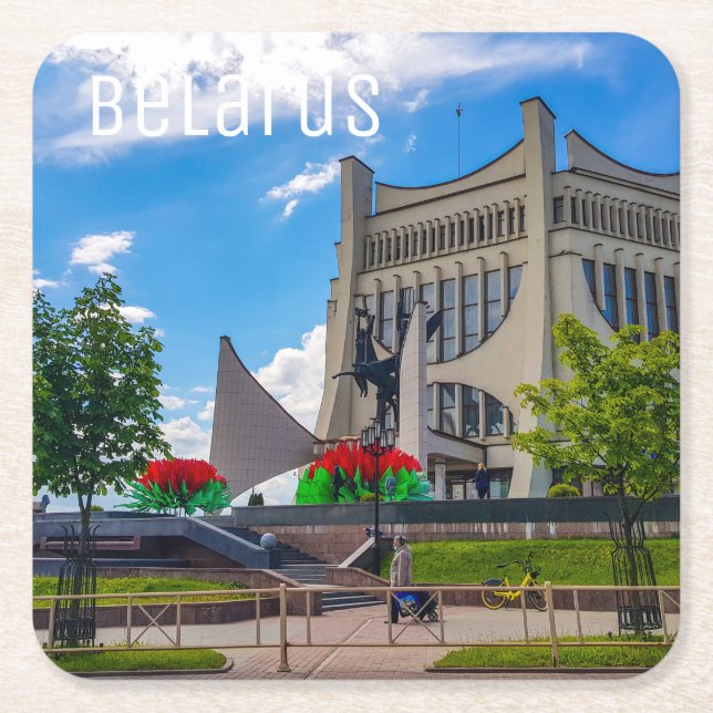 Grodno Belarus Cityscape Architecture City View Square Paper Coaster (Front)