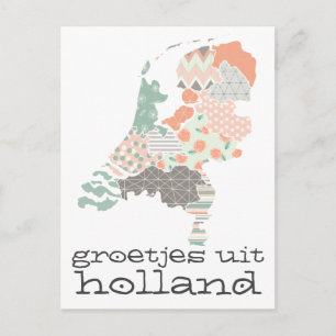 Groetjes Uit Holland Province Map Patchwork Style Postcard