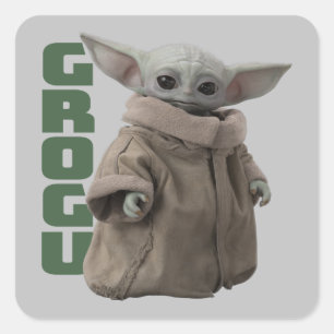 Grogu Character Name Graphic Square Sticker