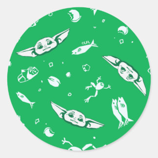 Grogu Green Snacks Pattern Classic Round Sticker
