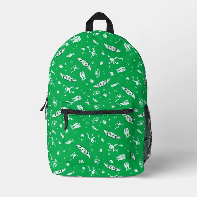 Grogu Green Snacks Pattern Printed Backpack (Front)