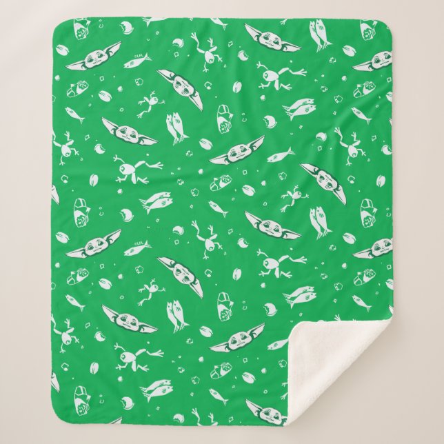 Grogu Green Snacks Pattern Sherpa Blanket (Front)