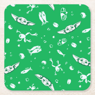 Grogu Green Snacks Pattern Square Paper Coaster
