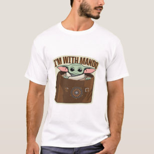 Grogu in Satchel "I'm With Mando" Cartoon T-Shirt