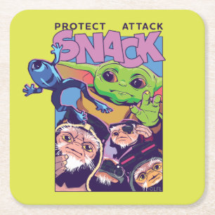 Grogu - Protect. Attack. SNACK! Square Paper Coaster