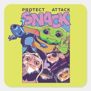 Grogu - Protect. Attack. SNACK! Square Sticker