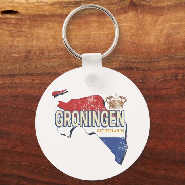 Groningen Netherlands Retro Map Dutch Vintage Keychain (Front)