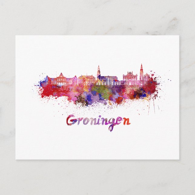 Groningen skyline in watercolor postcard (Front)
