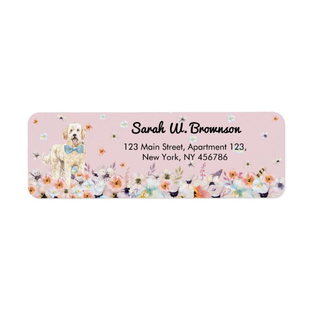 Groodle Goldendoodle blush pink flowers (Front)
