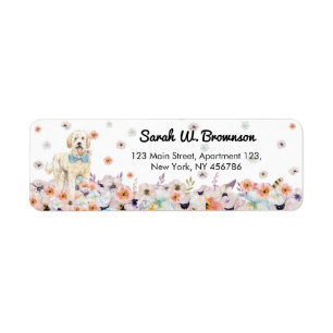 Groodle Goldendoodle Dog with bowtie spring flower