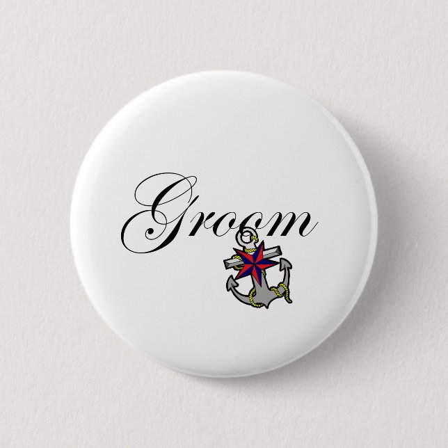 Groom Anchor 2 Inch Round Button (Front)