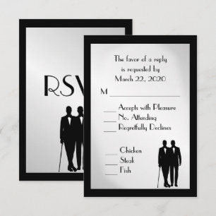 Groom and Groom Menu Wedding RSVP Silver