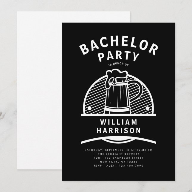 Groom Bachelor Party Black and White Brewery Tour Invitation (Front/Back)