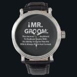 Groom Bachelor Party Gifts Watch<br><div class="desc">Groom Bachelor Party Gifts Watch designed by Nisha Prabhu. Time to suit up and celebrate the groom-to-be with this stylish and timeless watch! The perfect gift for his bachelor party, this classy accessory is sure to impress. Make his special day even more memorable with this sophisticated watch that he can...</div>
