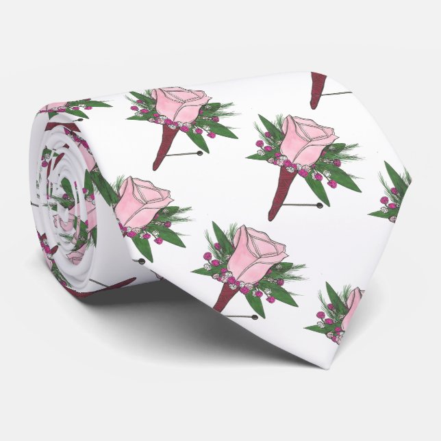 Groom Best Man Wedding Rose Boutonniere Tie (Rolled)