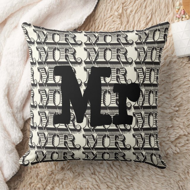 Groom Black and Ivory Mr Typography Pattern Throw Pillow (Blanket)
