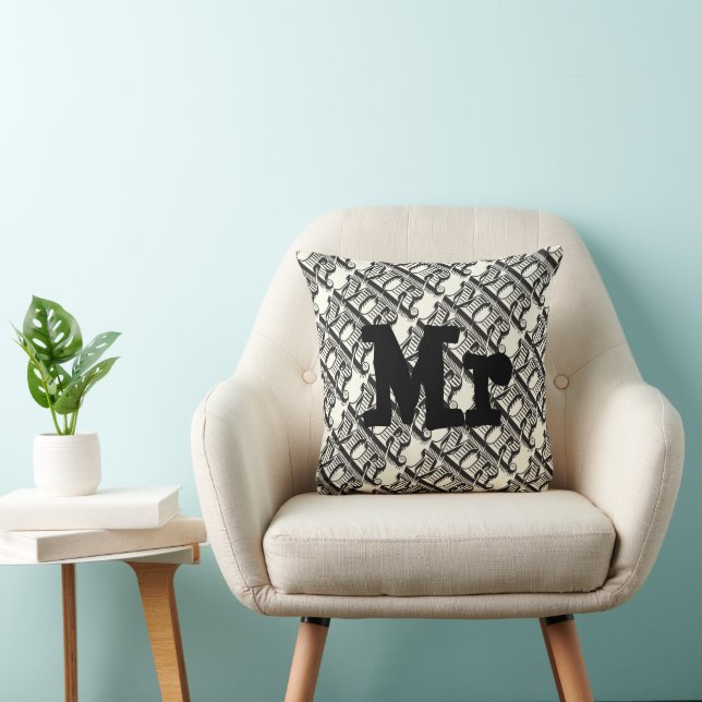 Groom Black and Ivory Mr Typography Pattern Throw Pillow (Chair)